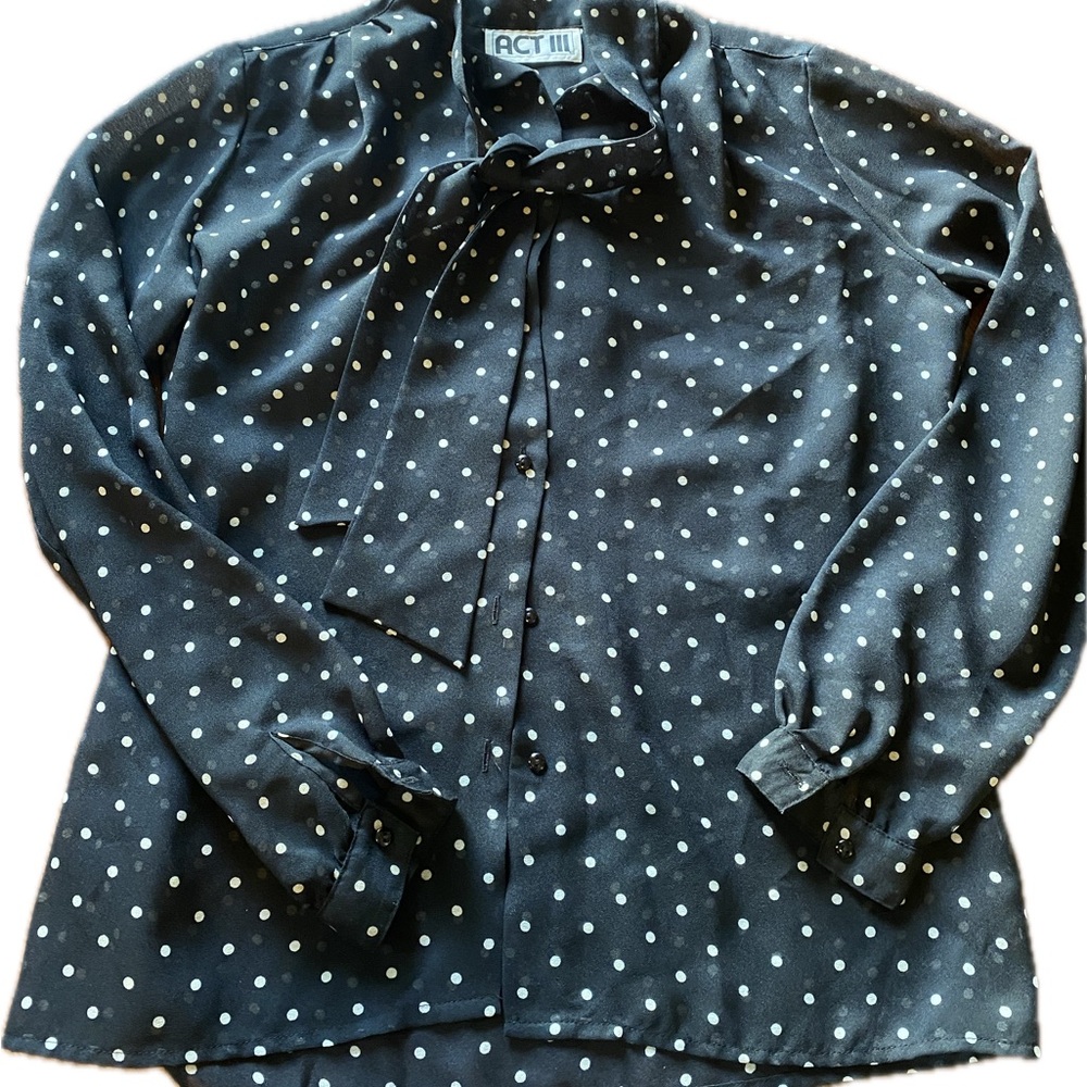 Vintage Elegant Polka Dot Blouse with Bow